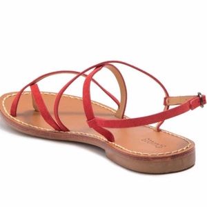 Soludos Sandals Zoe Toe Loop Strappy Suede Leather Flats Cherry Red Size 8 nwot